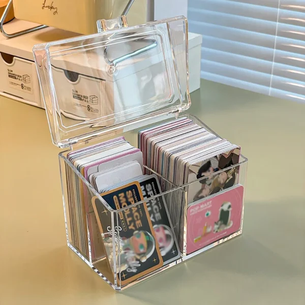 Multifunctional Acrylic Card Storage Box 12x10.5cm Display Card Case Holds 400 Postcards With 2 Compartments For Postcard/Photos 2