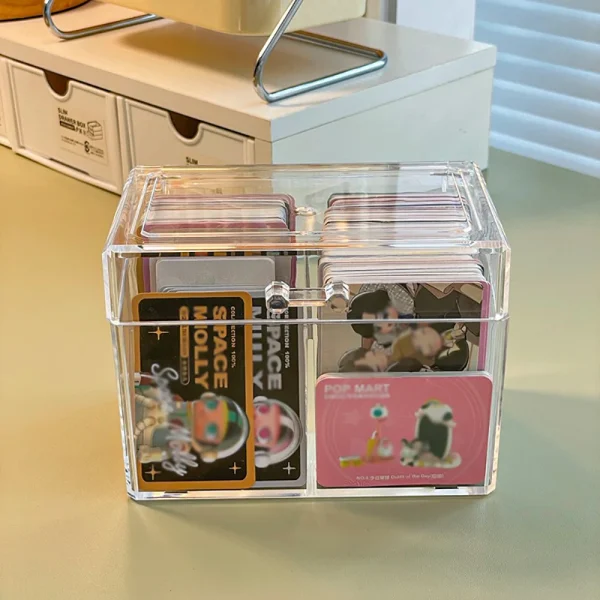 Multifunctional Acrylic Card Storage Box 12x10.5cm Display Card Case Holds 400 Postcards With 2 Compartments For Postcard/Photos 3