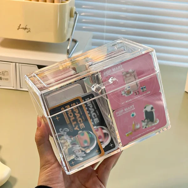 Multifunctional Acrylic Card Storage Box 12x10.5cm Display Card Case Holds 400 Postcards With 2 Compartments For Postcard/Photos 5