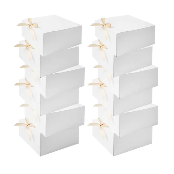 10 Pcs Gift Boxes with Lids, White Bulk Gift Boxes with Gold Bow Ribbon, Bridesmaid Proposal Gift Boxes for Christmas, Halloween 1