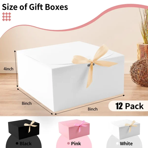 10 Pcs Gift Boxes with Lids, White Bulk Gift Boxes with Gold Bow Ribbon, Bridesmaid Proposal Gift Boxes for Christmas, Halloween 2