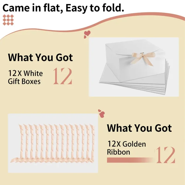 10 Pcs Gift Boxes with Lids, White Bulk Gift Boxes with Gold Bow Ribbon, Bridesmaid Proposal Gift Boxes for Christmas, Halloween 3