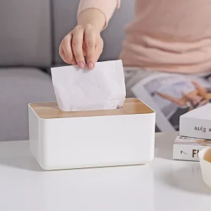 Wooden Tissue Box Napkin Holder Bamboo Lid Top Handkerchief Case Wipes Dispenser Toilet Paper Organizer Container Home Car Items 1