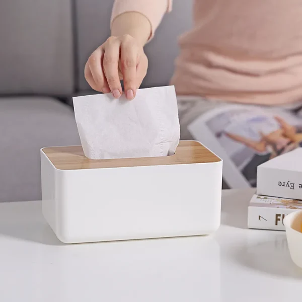 Wooden Tissue Box Napkin Holder Bamboo Lid Top Handkerchief Case Wipes Dispenser Toilet Paper Organizer Container Home Car Items 1