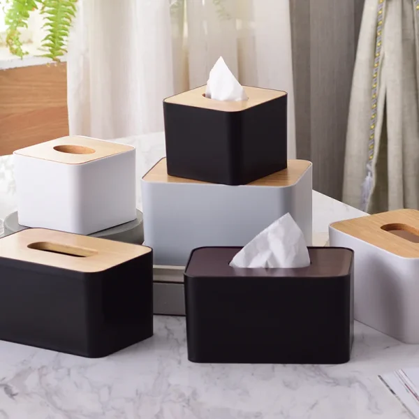 Wooden Tissue Box Napkin Holder Bamboo Lid Top Handkerchief Case Wipes Dispenser Toilet Paper Organizer Container Home Car Items 2