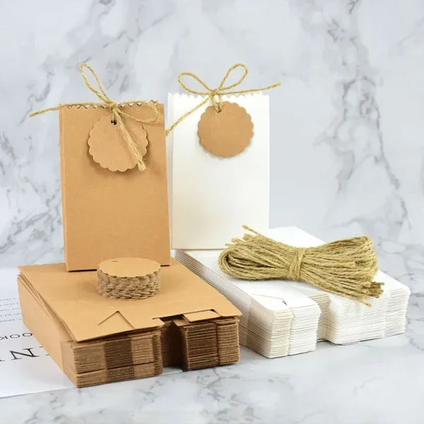 5pcs Cookie Candy Gift Packaging Boxes Bags with Kraft Paper Tag Blank DIY Wedding Favor Baby Shower Birthday Party Decoration 2