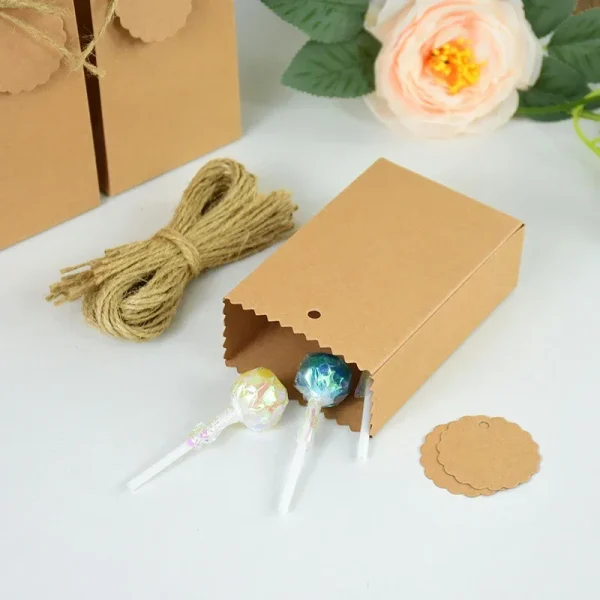 5pcs Cookie Candy Gift Packaging Boxes Bags with Kraft Paper Tag Blank DIY Wedding Favor Baby Shower Birthday Party Decoration 3
