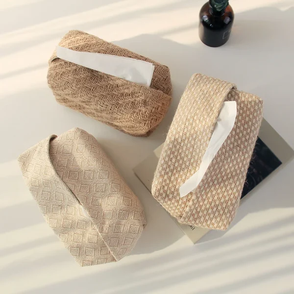 NEW Japanese-Style Jute Tissue Case Napkin Holder for Living Room Table Tissue Boxes Container Home Car Papers Dispenser Holder 1