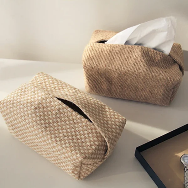 NEW Japanese-Style Jute Tissue Case Napkin Holder for Living Room Table Tissue Boxes Container Home Car Papers Dispenser Holder 3