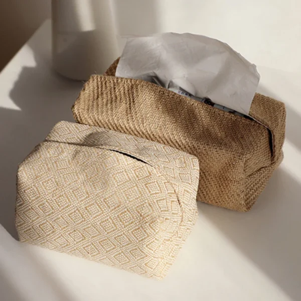 NEW Japanese-Style Jute Tissue Case Napkin Holder for Living Room Table Tissue Boxes Container Home Car Papers Dispenser Holder 5