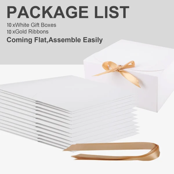 10 Pack White Gift Boxes with Lids,Bridesmaids Proposal Boxes with Ribbons, Gift Boxes for Weddings, (White 8" x 8" x 4") 2