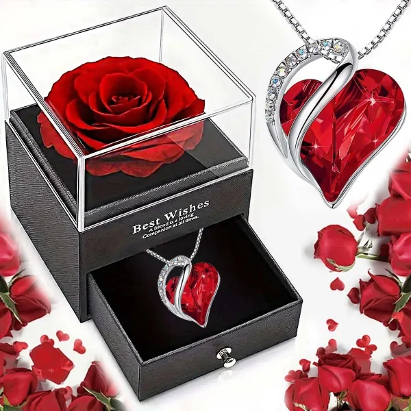 New Hot Selling Valentine's Day Gift Ocean Heart Love Necklace with Eternal Rose Jewelry Box For Girl Mother's Day Gifts 1