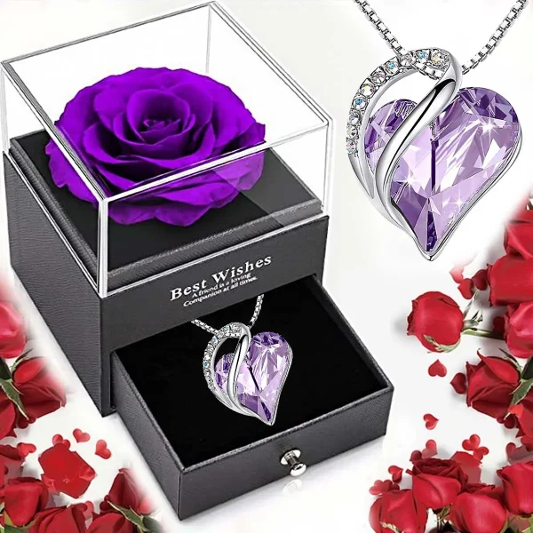 New Hot Selling Valentine's Day Gift Ocean Heart Love Necklace with Eternal Rose Jewelry Box For Girl Mother's Day Gifts 2