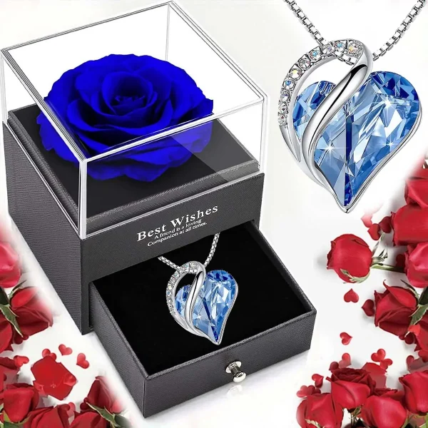 New Hot Selling Valentine's Day Gift Ocean Heart Love Necklace with Eternal Rose Jewelry Box For Girl Mother's Day Gifts 3