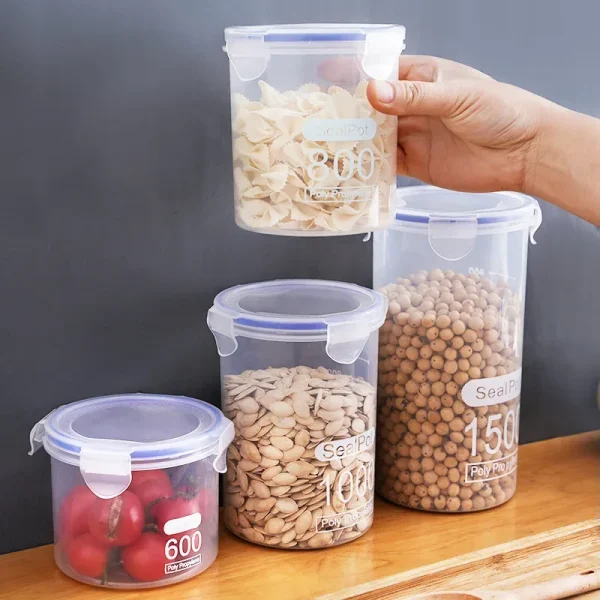 Plastic Sealed Tank Large Capacity Crisper Kitchen Organize Grain Storage Box With Scale Sealed Box Clear Jar Spice Container 3
