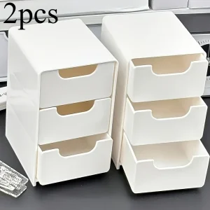 2pcs 3-Tier Glow Style Octagonal Drawer Storage Box,Multifunctional Plastic Office Supplies,Jewelry, Cosmetics Storage Box 1