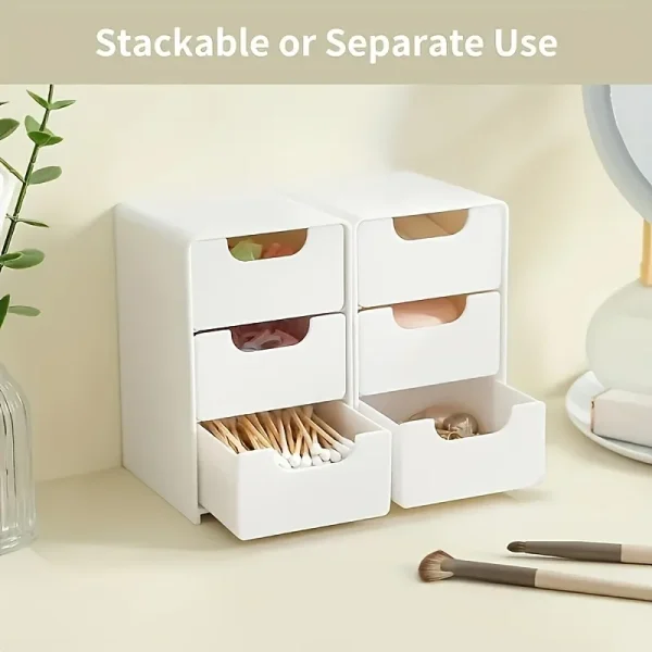 2pcs 3-Tier Glow Style Octagonal Drawer Storage Box,Multifunctional Plastic Office Supplies,Jewelry, Cosmetics Storage Box 4