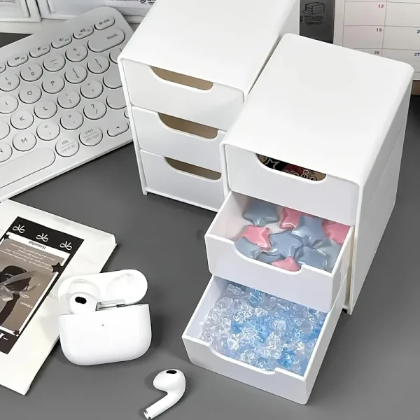 2pcs 3-Tier Glow Style Octagonal Drawer Storage Box,Multifunctional Plastic Office Supplies,Jewelry, Cosmetics Storage Box 5