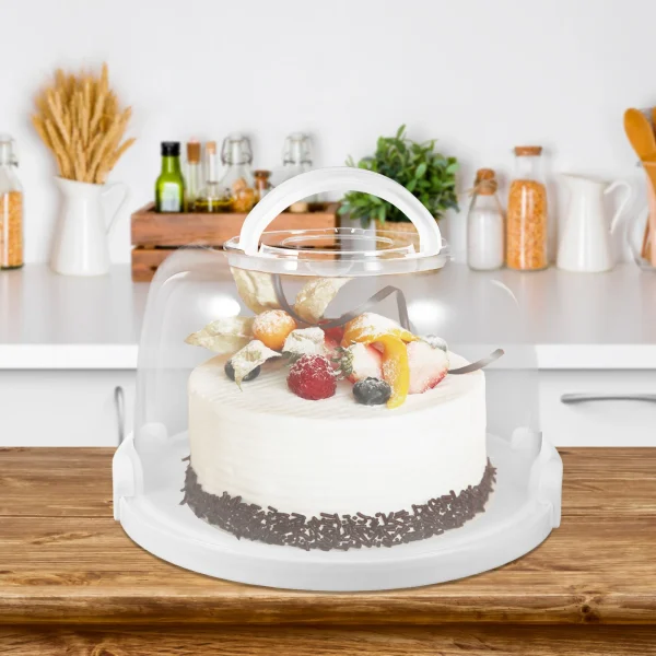 Plastic Cake Carrier Lid Handle Round Cupcake Box Cake Keeper Case Bread Cake Carrying Box Transport Cake Holder Tray 2
