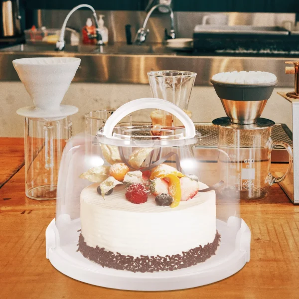 Plastic Cake Carrier Lid Handle Round Cupcake Box Cake Keeper Case Bread Cake Carrying Box Transport Cake Holder Tray 6