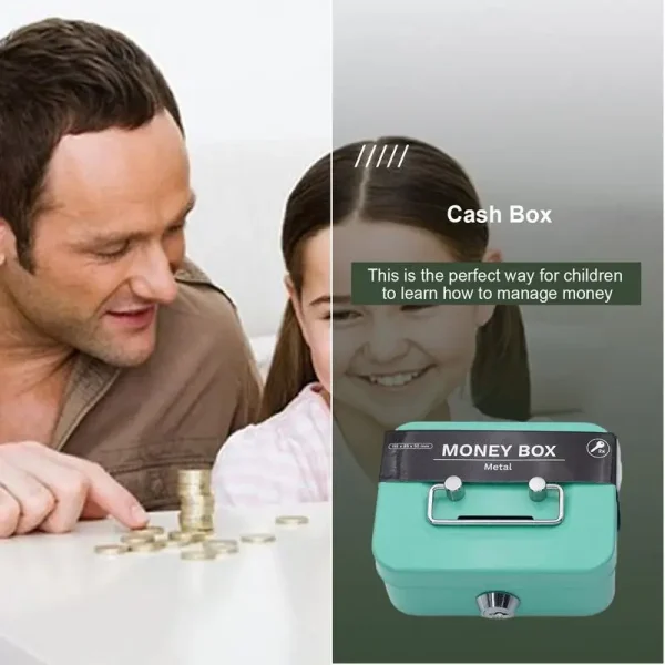 Money Safe Box Lockable Cash Box With Key Portable Piggy Box Made Of Metal Small Security Lock Box Sturdy Coin Boxes For Kids 3