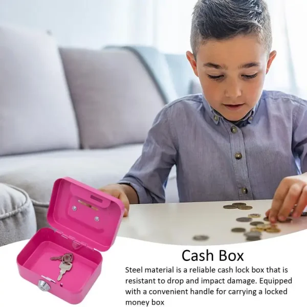 Money Safe Box Lockable Cash Box With Key Portable Piggy Box Made Of Metal Small Security Lock Box Sturdy Coin Boxes For Kids 4