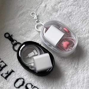 2pcs Multifunctional Clear Data Cable Storage Box Outdoor Travel Headset Storage Bag Data Cable Round Storage Bag 1