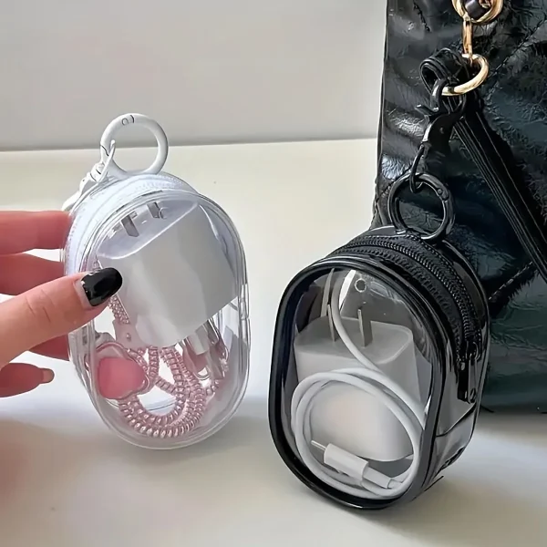 2pcs Multifunctional Clear Data Cable Storage Box Outdoor Travel Headset Storage Bag Data Cable Round Storage Bag 2