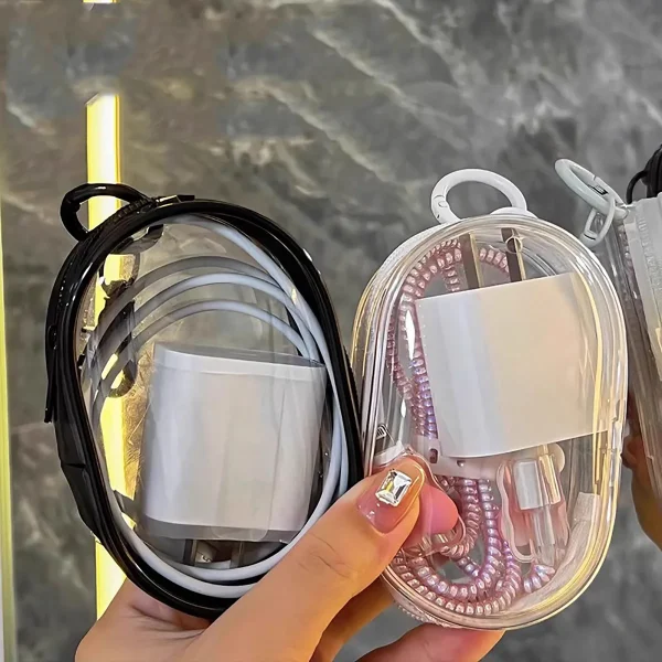 2pcs Multifunctional Clear Data Cable Storage Box Outdoor Travel Headset Storage Bag Data Cable Round Storage Bag 3