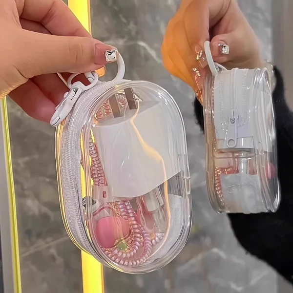 2pcs Multifunctional Clear Data Cable Storage Box Outdoor Travel Headset Storage Bag Data Cable Round Storage Bag 4