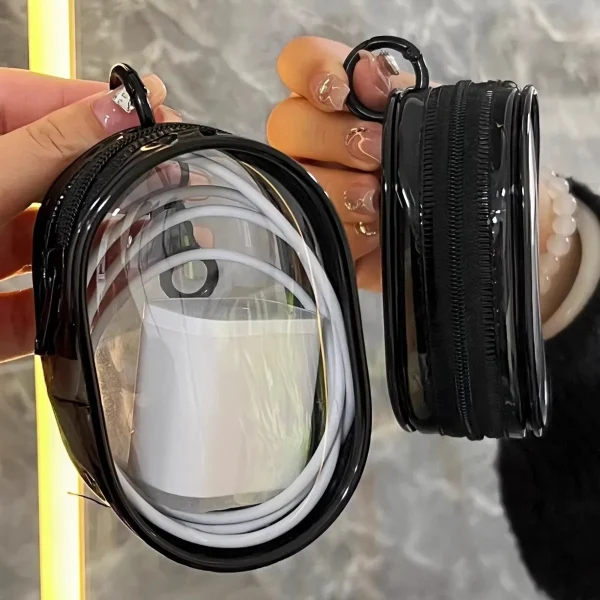 2pcs Multifunctional Clear Data Cable Storage Box Outdoor Travel Headset Storage Bag Data Cable Round Storage Bag 5