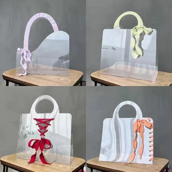 Transparent PET Fresh Flower Box Bouquet Handbag Flowers Wrapping Handbag Festivals Party Gift Rose Package Portable Packing Bag 1
