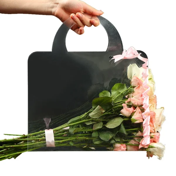 Transparent PET Fresh Flower Box Bouquet Handbag Flowers Wrapping Handbag Festivals Party Gift Rose Package Portable Packing Bag 2
