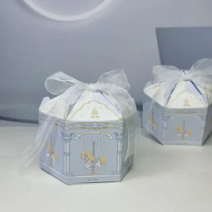 Baby Blue Candy Boxes Carousel Series Stylish Design Hexagon Birthday Party Favor Gift Box for Wedding Bridal Shower Baby Shower 1