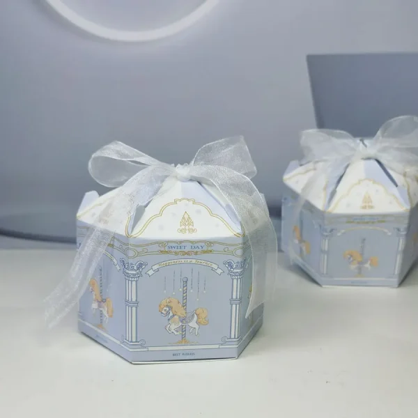 Baby Blue Candy Boxes Carousel Series Stylish Design Hexagon Birthday Party Favor Gift Box for Wedding Bridal Shower Baby Shower 1