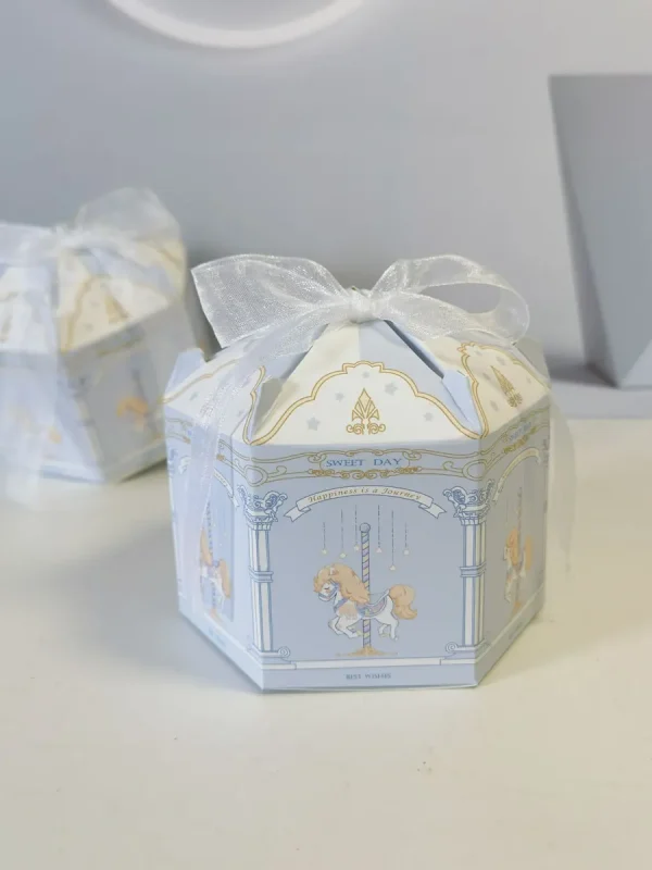 Baby Blue Candy Boxes Carousel Series Stylish Design Hexagon Birthday Party Favor Gift Box for Wedding Bridal Shower Baby Shower 2