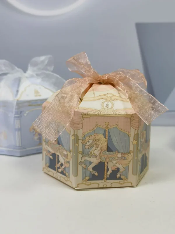 Baby Blue Candy Boxes Carousel Series Stylish Design Hexagon Birthday Party Favor Gift Box for Wedding Bridal Shower Baby Shower 4