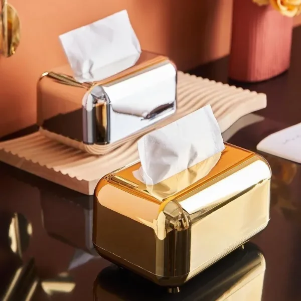Luxury Golden Tissue Boxes Storage Napkin Holder Paper Case Organizer Ornament Craft Desktop Tissue Holder Kitchen Tissue Box 1