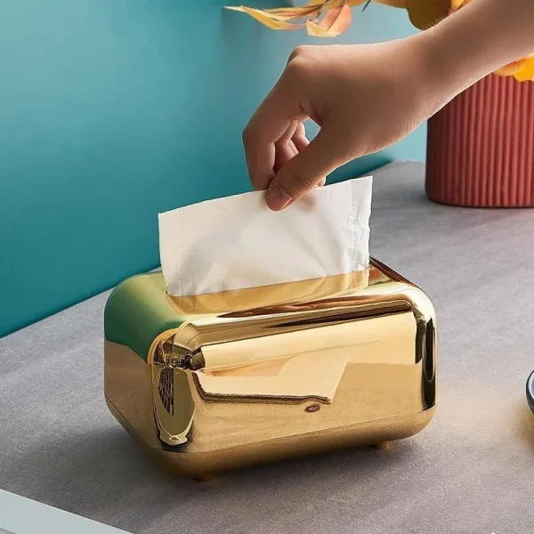 Luxury Golden Tissue Boxes Storage Napkin Holder Paper Case Organizer Ornament Craft Desktop Tissue Holder Kitchen Tissue Box 2
