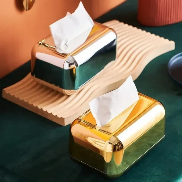 Luxury Golden Tissue Boxes Storage Napkin Holder Paper Case Organizer Ornament Craft Desktop Tissue Holder Kitchen Tissue Box 3