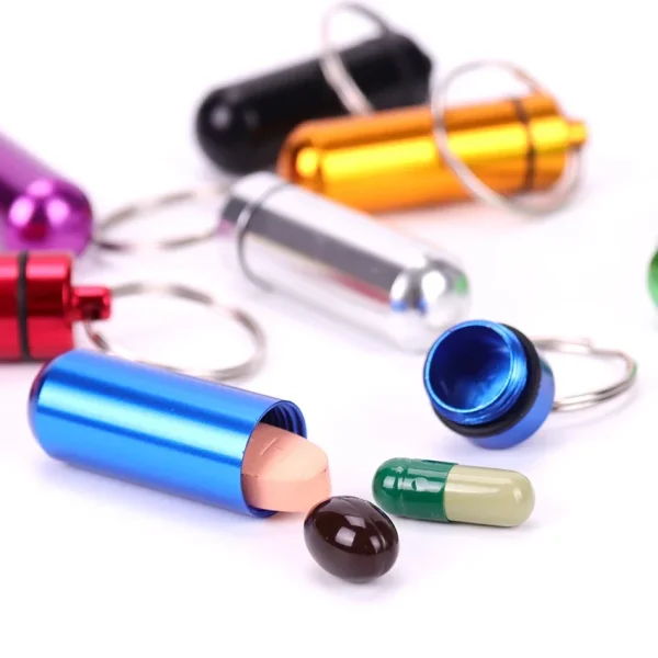 Waterproof Aluminum Pill Box Cache Drug Holder Container Keychain Medicine Box Health Care Portable Outdoor Medicine Bottle 4