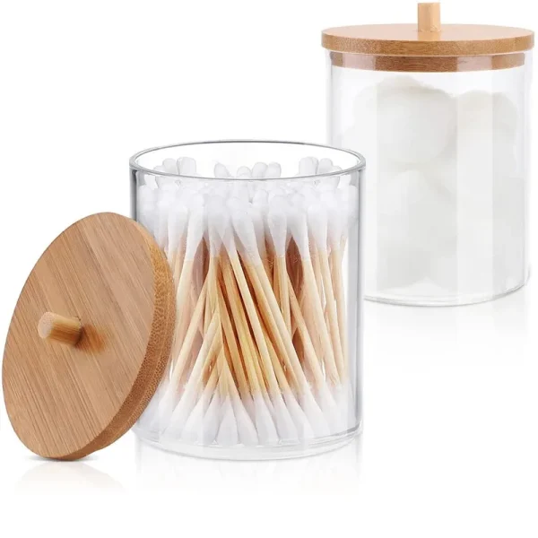 Cotton Swab Organizer Storage Bamboo Cover Acrylic Round Organizer Makeup Storage Box Container Acrylic Storage Box 2