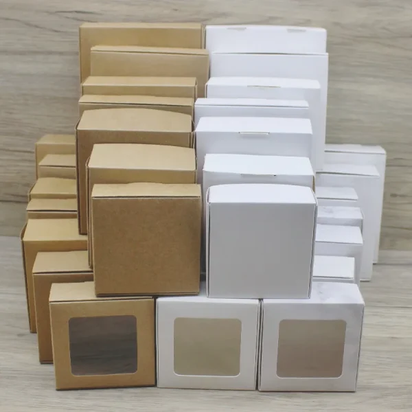 10pcs various gift packaging white kraft paper, window box paper, marble box with window, Christmas packaging packaging box 3