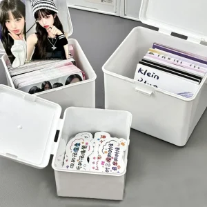 White Kpop Photocard Storage Box Idol Cards Photos Collection Box Jewelry Container ID Card Organizer Desktop Decor Supplies 1