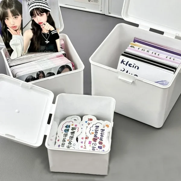 White Kpop Photocard Storage Box Idol Cards Photos Collection Box Jewelry Container ID Card Organizer Desktop Decor Supplies 1