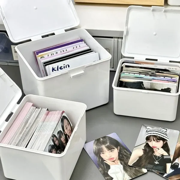 White Kpop Photocard Storage Box Idol Cards Photos Collection Box Jewelry Container ID Card Organizer Desktop Decor Supplies 2