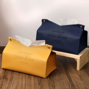 Leather Tissue Case Napkin Holder Storage Container Car Tissue Box Solid color minimalist Home Living Room Decoration 1