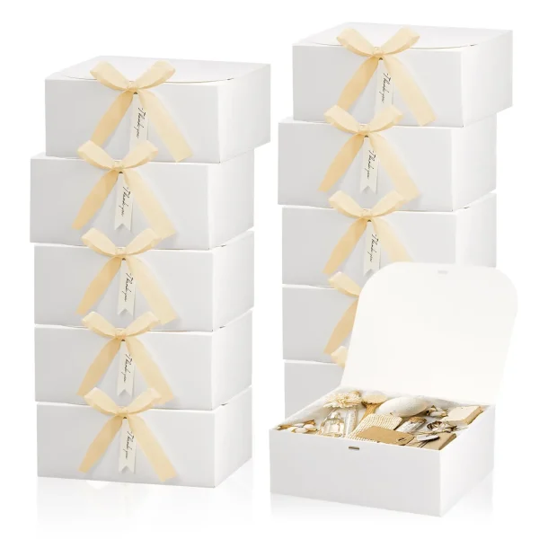 10 PCs Gift Boxes with Lids, White Gift Boxes, Bridesmaid Proposal Box , Wedding, Packaging, Present, Birthday, Christmas, Party 1
