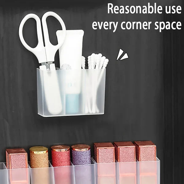 Wall Mounted 3Grids Organizer Mirror Cabinet Self-adhesive Small Objects Storage Box Eyebrow Pencil Lipstick Lip Glaze Organizer 2