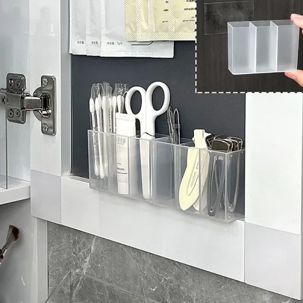 Wall Mounted 3Grids Organizer Mirror Cabinet Self-adhesive Small Objects Storage Box Eyebrow Pencil Lipstick Lip Glaze Organizer 3